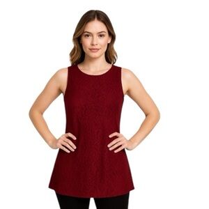 Banana Republic NEW Burgundy Floral Lace Romantic Zip Sleeveless Blouse Size 16